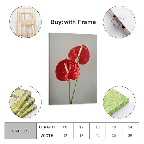 Poster végétal haut de gamme deux anthuriums rouges ZHOUKEG 50x75