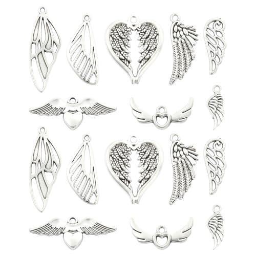 Stiesy 80Pcs Antique Silver Wing Charms, Vintage Angel Feath