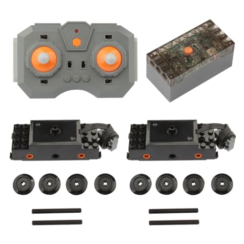 AKOGD Power Functions Zug Motor Set, Fernbedienung mit Geschwindigkeitsanpassung mit Batteriebox Kit, Klemmbausteine Zug Ersatzteile Set Kompatibel mit vielen Modellen