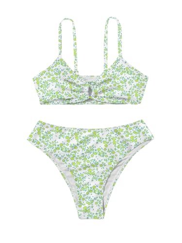 Image of QJQ Girl's 2 Piece Swimsuits Disty Floral Ring Linked Bathing Suit Cute Bikini Sets