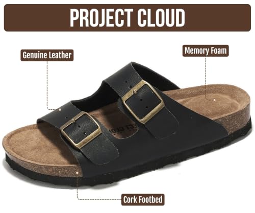 Image of Project Cloud 100% Genuine Leather Womens Sandals Slides for Women (Venita) | Cork Footbed Sandals for Women with Memory Foam and Arch Support Vacation Essentials Slides Women Footwear Flat Sandals