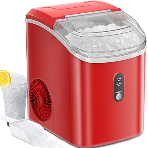 Nugget Ice Maker Coutertop,Pebble Ice Maker Machine with One-Click Operation,Compact Crushed Ice Maker,Self-Cleaning,33Lbs/Day for Home Kitchen,Party, and RV Use,Gray