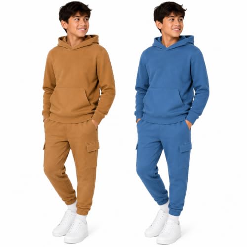 Image of Quad Seven Boys Sweat Suit Set - 4 Piece Soft Fleece Pullover Hoodies and Athletic Cargo Jogger Sweatpants for Boys (5-18)