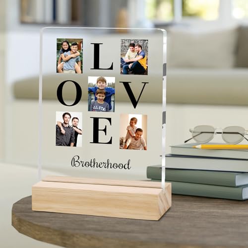 Image of Giftplease Customized Photo And Text Frame With Wooden Stand | Personalised Printed Photo Frame | Gift For Brother | Birthday | (Transparent, 5MM, 6 * 8 Inches), Tabletop BG 12
