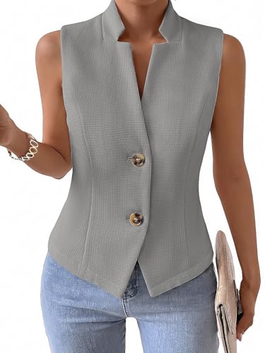 Image of Mina Self Women's 2026 Summer Lightweight Knit Vest Top - Breathable Stretchy Floral Trendy Casual Work Office Slim Waistcoat