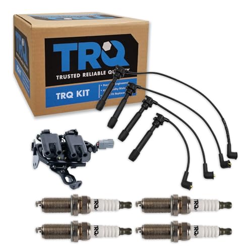 TRQ Ignition Coil & Spark Plug Kit Iridium 6 Piece Compatible with 2007-2012 Hyundai Elantra 2010-2011 Kia Soul 2009 Kia Sportage Only for 2.0 liter 4 Cyl