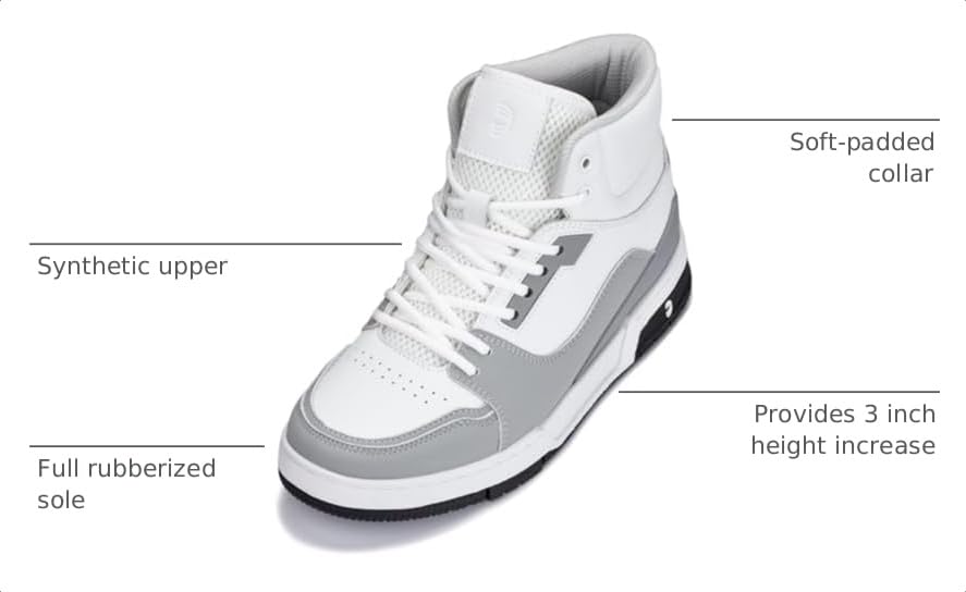 Image of CALTO Men's Invisible Height Increasing Elevator Shoes - Lace-up Sporty High Top Sneakers - 3 Inches Taller