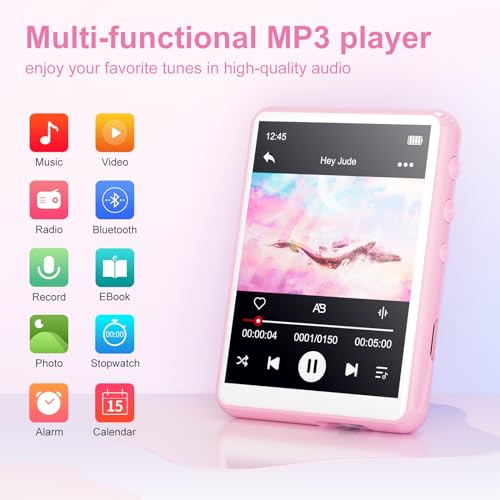 MECHEN Leitor de MP3 de 64 GB Bluetooth 5.3 com tela sensível ao toque completa de 2,4 polegadas, le