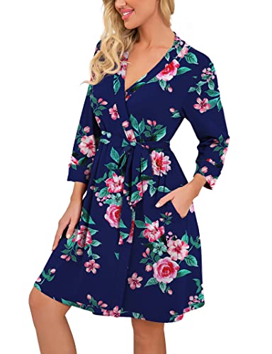 Image of PrinStory Womens Robe Lightweight Short Knit Bathrobe Soft Ladies Sleepwear with Pockets