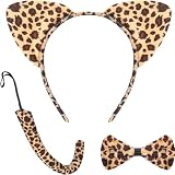 Conjunto de Orejas de Diadema Set de Disfraz Animal de Orejas Cola Pajarita Accesorio de Decoración de Fiesta de Disfraces (Leopardo)