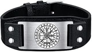 Bestyle Vintage Black Leather Bracelets for Men Women, Nordic Viking Totem Thor's Hammer/Celtic Knot/Wolf/Compass/Tree of Life Charm Bracelets -Gift Packed