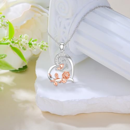 Diamond Butterfly Necklace for Women Sterling Silver Rose Butterfly Pendant Necklace Butterfly Jewelry for Women Wife4