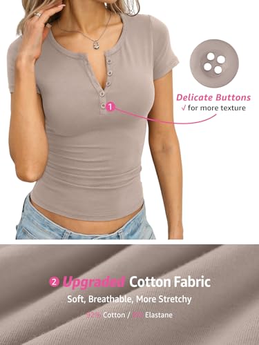 Image of EasyGala Womens Cotton Short Sleeve Shirts V Neck Henley Tops Basic Tees