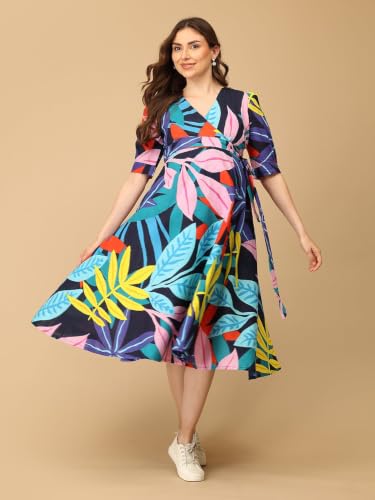 Image of The Mom Store Lumea Maternity & Nursing Wrap Midi Dress Multicolour