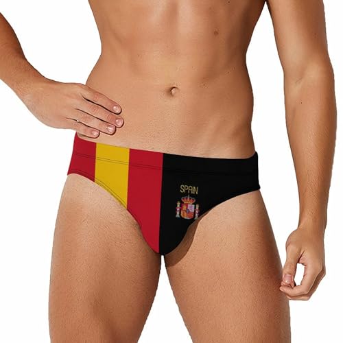 Spanish Flag Mens Swim Briefs Bathing Suit Quick Dry Bikini Underwear Trunks Swimsuit Pool Beach