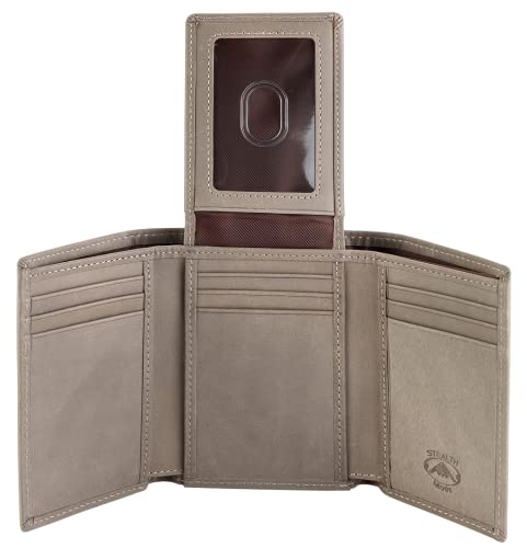 Stealth Mode Trifold Wallet - RFID Blocking Wallet with Flip ID Holder - Leather Case for Money, Credit Cards - Mens Organizer, Divided Billfold, Identity Protection - Men's Gifts (Grey)