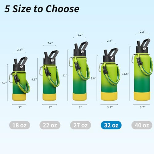 Image of BJPKPK 32oz Insulated Water Bottle with 3 Lids, Straw Lid & Handle