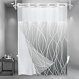 Picture of LXBNI No Hook Ombre Grey Striped Long Shower Curtain with Snap in Liner Set - Hotel Shower Curtain and Liner Set with See Through Mesh Top Window,Machine Washable, 71x86 INCH