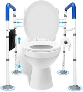 Toilet Safety Rails, Toilet Handle for the Elderly Senior Adults Disabled, Adjustable, Toilet Riser with Handles, Removable Folding Handrails, Fits most Toilet Seats