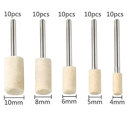 Ettonsun 100Pcs Polishing Buffing Wheels Wool Felt Mounted Mandrel Grinding Bits Grinder Head Polish Watch Jewelry Rotary Tool Accessories Drill Tools Attachment Fit Dremel-1/8 Inch Shank #TOP2