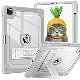 ZoneFoker for iPad Pro 12.9 Case 6th/5th/4th/3rd Generation 2022/2021/2020/2018, 12.9 Inch iPad Pro Case Cover with Pencil Holder, Sturdy Lightweight with Kickstand for Man Kids Girl, Silver Grey