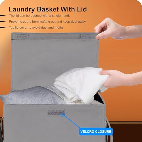 Image of LAXIS 75L Laundry Bag for Clothes with Lid, Large Dirty Clothes Laundry Basket & Cloth Storage Bin, Used Clothes Organizer, Multipurpose Laundry Basket for Bedroom & Bathroom - Blue