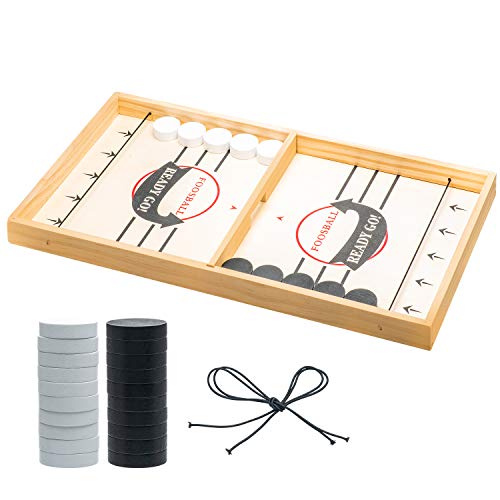 PUBGAMER Fast Sling Puck Game, Sling Games Fast Sling Puck Table Game Paced Sling Puck Winner Wood Board Sport Toys (Large Size Suitable for Family & Friends), Come with Spare Piece and Spring Rope