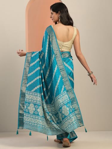Image of Libas Printed Silk Blend Saree for Women With Unstitched Blouse Piece | Traditional Saree for Festive & Wedding