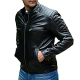 Jild Timeless Classic Leather Jacket Men - Biker Style Real Lambskin Café Racer Vintage Look Motorcycle Jackets for Men (M10-Blk-L)