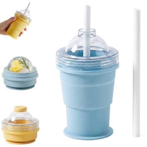 Vaso plegable de silicona con molde para bola de hielo azul miniatura 1