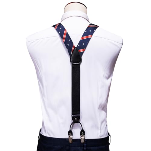 Image of YOHOWA Men Suspenders 6 Clips Strength Adjustable Y Braces Pre-Tied Bow Tie Set Formal Wedding Party