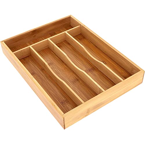 TIENDA EURASIA - Organizador de Cajones, Bandeja de Cuberteria de Madera, Almacenaje de Cocina para Cajon, Organizador Cubiertos de 25 x 34 x 5 cm con cinco Departamentos
