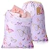 Blosssound 2 Pcs Butterfly Drawstring Gift Bags with Tags 28 Inch Extra Large Baby Shower Bag Reusable Fabric Butterfly Birthday Wrapping Bags for Butterfly Baby Shower Gender Reveal Supplies Decor