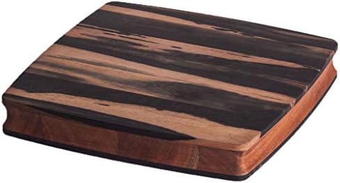 Stella Falone Reversible Wood Cutting Board Made of Solid West African Crelicam Ebony Wood – 11.4'' x 11.4'' x 1.6'', Heavy-Duty, Premium Serving Board w/Carved Grip Edge – Includes Conditioning Oil