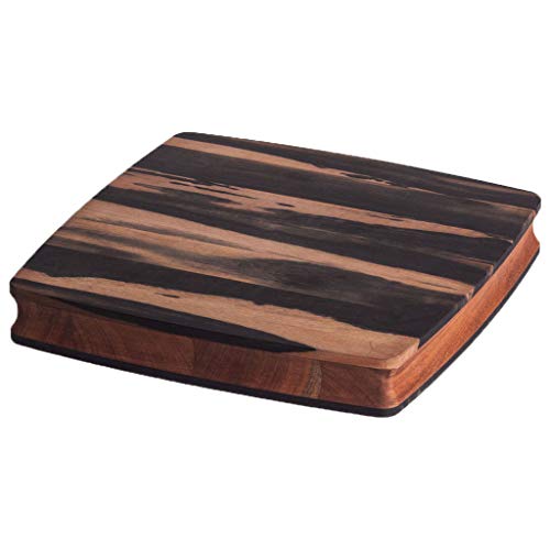 Stella Falone Reversible Wood Cutting Board Made Of Solid West African Crelicam Ebony Wood – 11.4'' X 11.4'' X 1.6'', Heavy-Duty, Premium Serving Board W/Carved Grip Edge – Includes Conditioning Oil #TOP3
