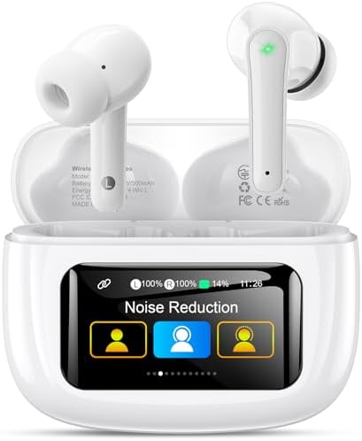 Wireless Earbuds Bluetooth 6.0 Headphones, Ear Buds with ANC Noise Cancelling, ENC Clear Calls, Touchscreen LED Display Case, 48H Playtime, Stereo Sound, IPX7 Waterproof for Sports Workout