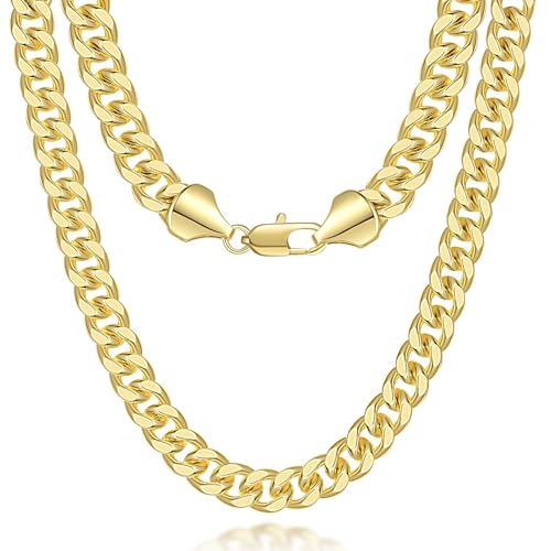 KROMPG 7MM Gold Chain for Men Women 14K Gold Chain Necklace for Women Mens Chains Necklaces Cuban Link Chains 16'' 18'' 20'' 22'' 24'' 26'' 30''