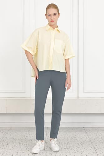 Bamans Womens Dress Pants Work Business Skinny Leg Pants Office High Waisted Slacks Slim Fit Casual Trousers Grey 27" Inseam XL3