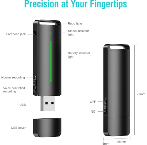 100GB Diktiergerät Mini, Aufnahmegerät mit Wiedergabe und sprachgesteuerter Aufnahme, Tragbares Voice Recorder für Vorlesungen, Besprechungen, Interviews, Unterricht (inklusive Kopfhörer)