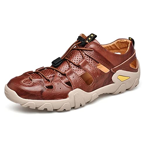 OAQZGBVK Leather Sandals Outdoor Men Shoes Men Breathable Casual Shoes Footwear Walking Beach Sandals (Color : Brown, Size : 9) (Brown 10.5)