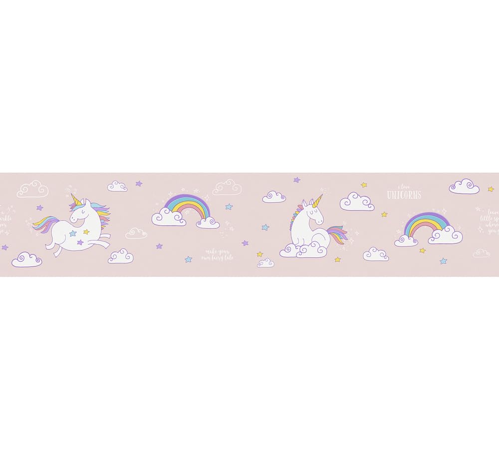 Wallpaper Empire Girls Pink Wpe® Rainbow Unicorns Wallpaper Border – Magical Wall Décor For Kids' Room, Nurseries, Or Playrooms – Easy To Apply Y Paper 5Metre Long 13Cm High