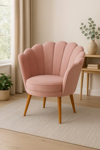 Poltrona Petala Decorativa Veludo Com Pés Palito De Madeira (ROSA...