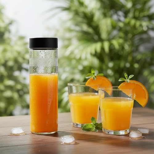 Image of CROCO JAR Wide Mouth Glass Water Bottle with Leak-Proof Airtight Double Layer Stainless Steel Lid for Water, Smoothie, Juices (750ML BLACK PK4)