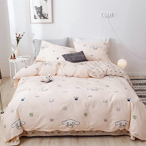 Cute Puppy Printed Bedding Duvet Cover Set Queen Soft Cotton Aesthetic Bedding Duvet Cover with 2 Pillow Shams Pink Reversible Bunny Bedding Sets Full Queen Size