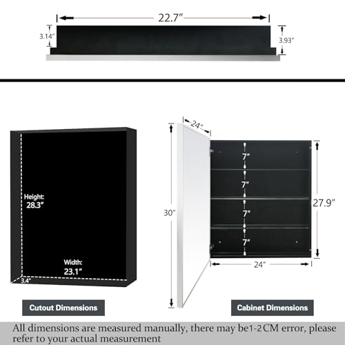 FOMAYKO 24x30 Inch Medicine Cabinet with Mirror, Brushed Nickel-Aluminum Frame, Farmhouse Bathroom Storage Cabinet (Recessed or Surface Mount) by FOMAYKO - Image 5