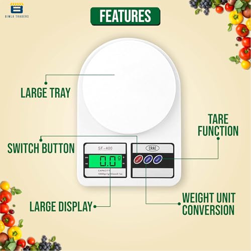 Image of CRAE SF-400 Digital Kitchen Weighing Scale | 10Kg x 1g Precision | 1 year (6+6 months) warranty | Food Scale with LCD Display for Cooking, Baking, Meal Prep & Healthy Diet | (White)
