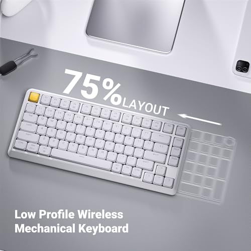Image of Keychron KJ1 Low Profile Wireless Mechanical Keyboard, 2.4 GHz Bluetooth QMK 75% Layout RGB, Hot-swappable Banana Switch Compatible with Mac Windows Linux, 2000mAh Fast Charge for Gaming - White
