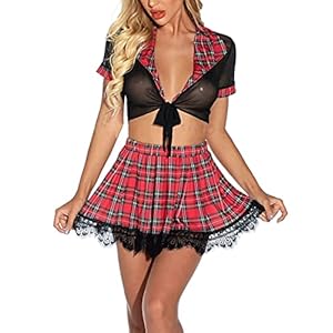 Sexy lingerie Vrouwelijke student ondergoed fancy dress uniform verleiding nachtclub kleding diepe v shirt plaid rok…