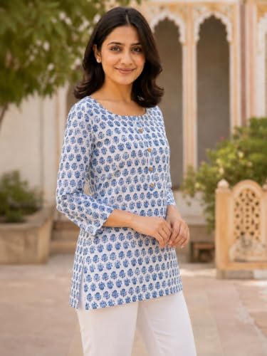 Image of feranoid Printed Top with Round Neck & 3 /4 Sleeves (S-XXL)