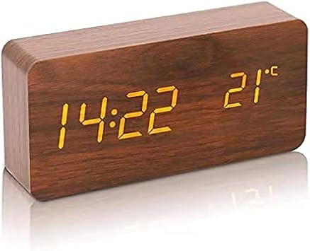 Table Clock, Digital, Stylish, Nordic, Wood Grain, LED, Antique Clock, Alarm Clock, Digital Clock, Alarm Clock, Tabletop, Alarm, Date, Temperature, Wood, Simple, Interior, Living Room, Housewarming Gift Brown